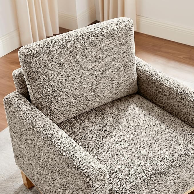 VANOMi Accent Chair 29.5" Reading Chair, Modern Living Room Chair with Thick Cushion&Wood Base, Comfy Upholstered Boucle Armchair, Single Sofa for Bedroom, Office, Camel Set of 2