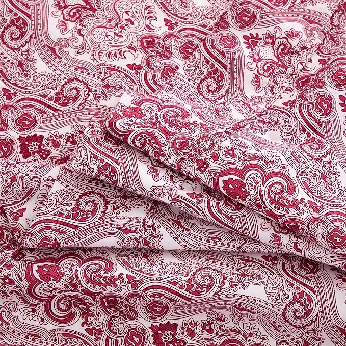 Spirit Linen home Twin Size Bed Sheets Set Deep Pockets - 6PC Paisley Ultra Soft Microfiber Bed Sheets - Easy to Clean, 90 Thread Count Sheets with Fitted Sheet, Flat Sheet & Pillowcases (Burgundy)