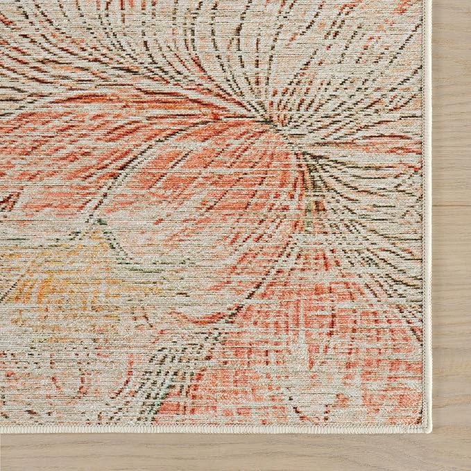 Dash & Albert Zell Multi Machine Washable Rug, 6 X 9 Feet, Multicolored/Tan Floral Pattern