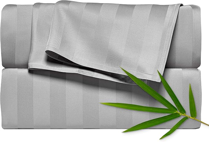 Full Sheets by Pure Bamboo, Genuine 100% Organic Viscose Derived from Bamboo Bed Sheet Set, Luxuriously Soft & Cooling, Double Stitching, Lifetime Quality Promise (Full, Jacquard Silver)