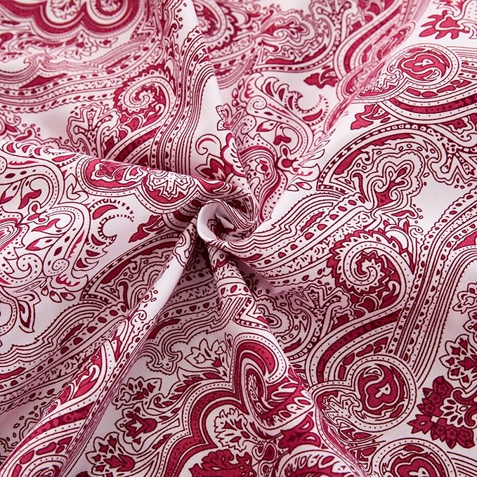Full Size Bed Sheets Set Deep Pockets - 6PC Paisley Ultra Soft Microfiber Bed Sheets Set - Easy to Clean, 90 Thread Count Sheets with Fitted Sheet, Flat Sheet & Pillowcases (Burgundy)