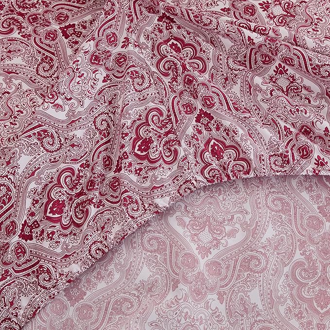Full Size Bed Sheets Set Deep Pockets - 6PC Paisley Ultra Soft Microfiber Bed Sheets Set - Easy to Clean, 90 Thread Count Sheets with Fitted Sheet, Flat Sheet & Pillowcases (Burgundy)