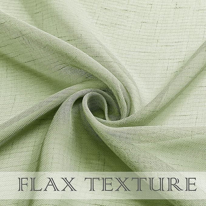 Green Linen Sheer Curtain Panel Pairs with Grommets/Eyelets Rustic Window Drape Treament Decoration for Living Room Bedroom Farmhouse, 54x63 Inch, 2 Panels, Sage