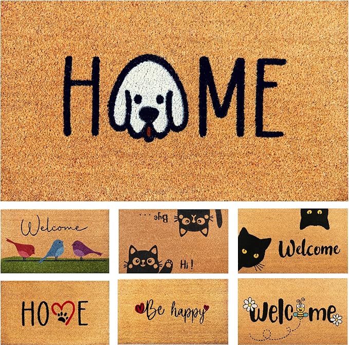 Home Dog - 17"x29" - Coir Door Mat with Heavy Duty Backing - Welcome Mats for Entryway, Porch - Anti-Slip PVC & Coconut Fiber Surface - Natural Home Accessories, Minimalist Original Design
