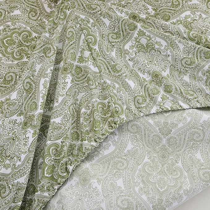 Spirit Linen home Twin Size Bed Sheets Set Deep Pockets - 6PC Paisley Ultra Soft Microfiber Bed Sheets - Easy to Clean, 90 Thread Count Sheets with Fitted Sheet, Flat Sheet & Pillowcases (Fern Green)