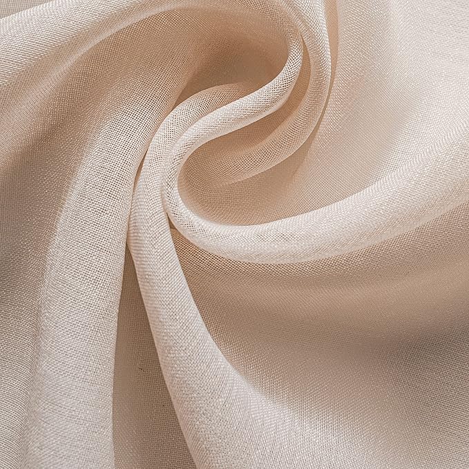 Joydeco Linen Sheer Curtains 63 Inch Length 2 Panels Set, Rod Pocket Long Sheer Curtains for Window Bedroom Living Room, Lightweight Semi Drape Panels for Yard Patio (54x63 inch, Linen)