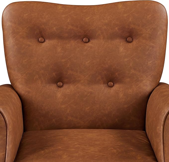 Yaheetech Modern Armchair, Mid Century PU Leather Accent Chair with Sturdy Wood Legs and High Back for Small Space, Upholstered Sofa Club Chair for Living Room/Bedroom, Set of 2, Retro Brown