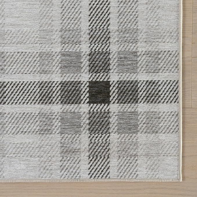 Dash & Albert Andri Plaid Black Machine Washable Rug, 7.5 X 9.5 Feet, Black/White Plaid Pattern