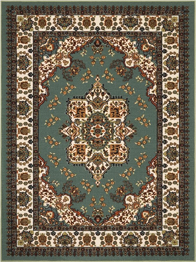 Antep Rugs Alfombras Oriental Traditional 2x4 Non-Skid (Non-Slip) Low Profile Pile Rubber Backing Kitchen Area Rugs (Green, 2'3" x 4')