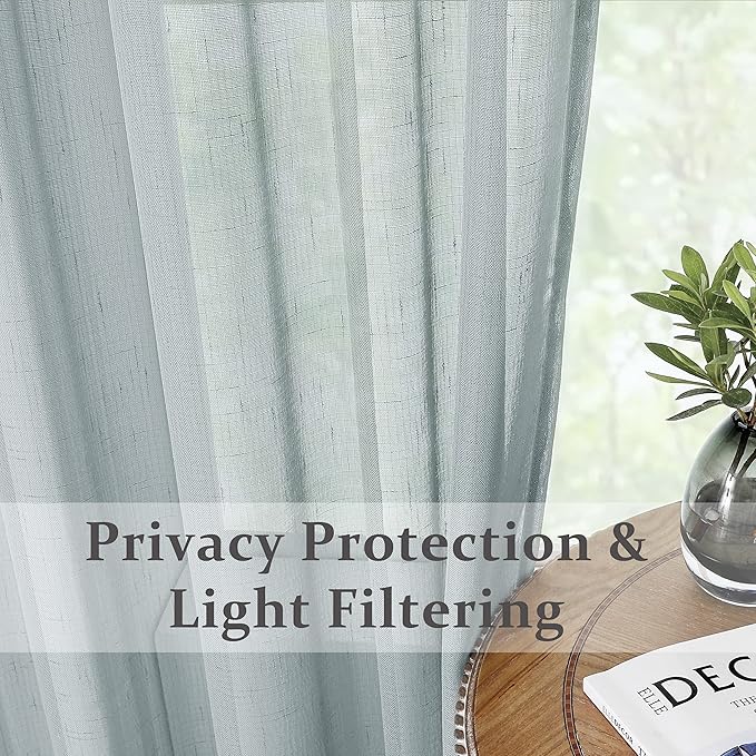 Spa Linen Sheer Curtain Panel Pairs with Grommets/Eyelets Rustic Window Drape Treament Decoration for Living Room Bedroom Farmhouse, 54x63 Inch, 2 Panels