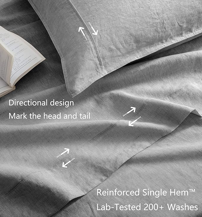 Talasily 100% French Pure Linen Sheets Set California King Size,Oeko-TEX Certified Bedding, All-Season Breathable for Hot Sleepers,16 Inch Deep Pocket Machine Washable 4-Piece (Earl Grey)