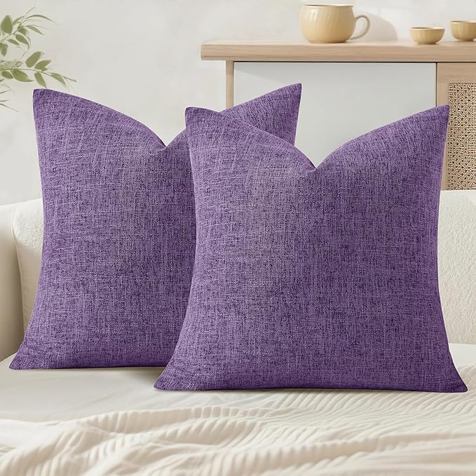 JIUZHEN 20x20 Inch Lavender Faux Linen Pillow Covers Set of 2, Boho Chic Decorative Cushion Covers for Sofa Nursery, Zippered Washable Pillow Case