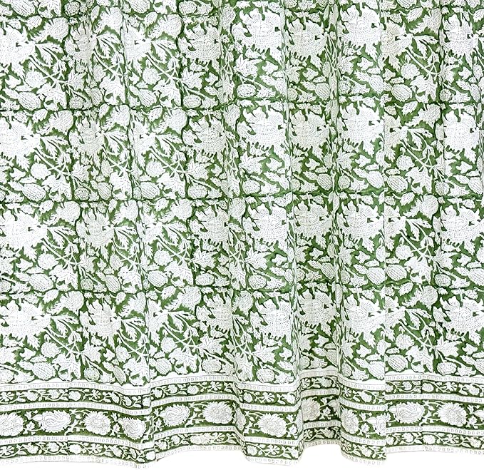 ATOSII 100% Cotton Single Panel Floral Block Print Curtain, Easy Hanging with Rod Pocket & Loop, Living Room, Dining Room, Bedroom Light Filtering Boho Curtains, Set of 1, 60" W X 84" L, Meraki Green