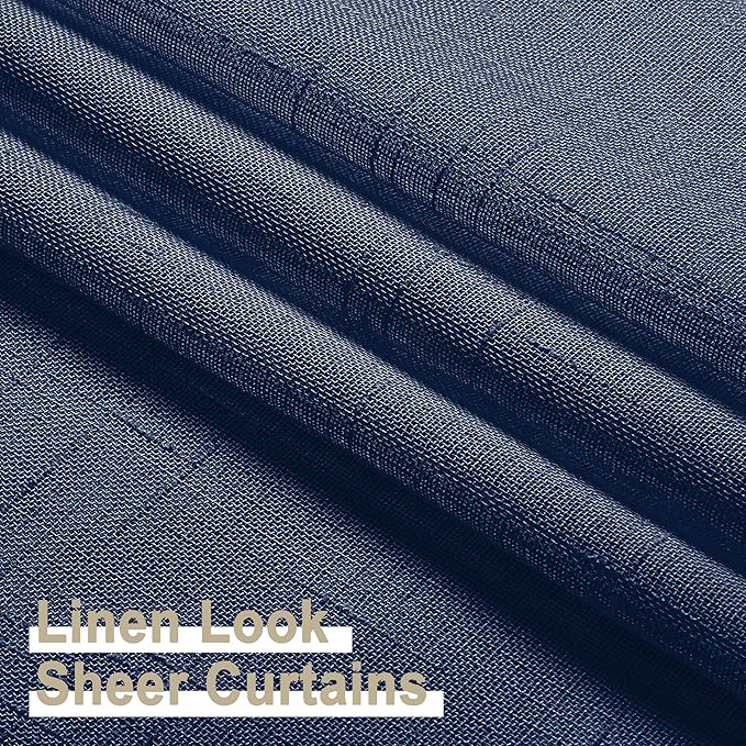 Aiyufeng Navy Blue Long Sheer Curtains - Slub Texture Semi Sheer Window Covering, Light & Airy Privacy Sheer Panels for Bedroom Living Room Patio Glass Door, 40 inch Width x 96 inch Length, Set of 2