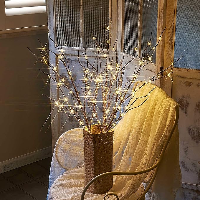 LITBLOOM Lighted Brown Willow Branches 30IN 150 LED Plug in with Timer and Dimmer Tree Branch Lights with Warm White Lights for Holiday Christmas Home Decoration