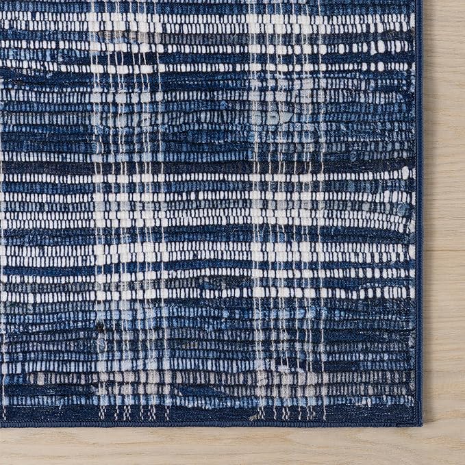 Dash & Albert Denim Plaid Blue Machine Washable Rug, 2 X 3 Feet, Blue/White Plaid Pattern