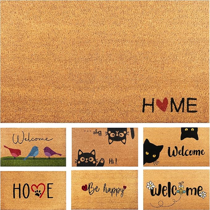 Home Heart - 17"x29" - Coir Door Mat with Heavy Duty Backing - Welcome Mats for Entryway, Porch - Anti-Slip PVC & Coconut Fiber Surface - Natural Home Accessories, Minimalist Original Design