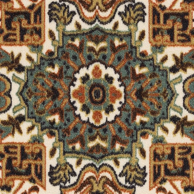 Antep Rugs Alfombras Oriental Traditional 5x7 Non-Skid (Non-Slip) Low Profile Pile Rubber Backing Indoor Area Rugs (Green, 5' x 7' Oval)