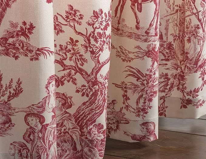 Maison d' Hermine Curtains for Living Room 100% Cotton 108 inch Length Two Panels Light Filtering Toile Curtains for Bedroom Windows with Rod and Loop Pockets Drapes (The Miller Red, 50" W x 108" L)