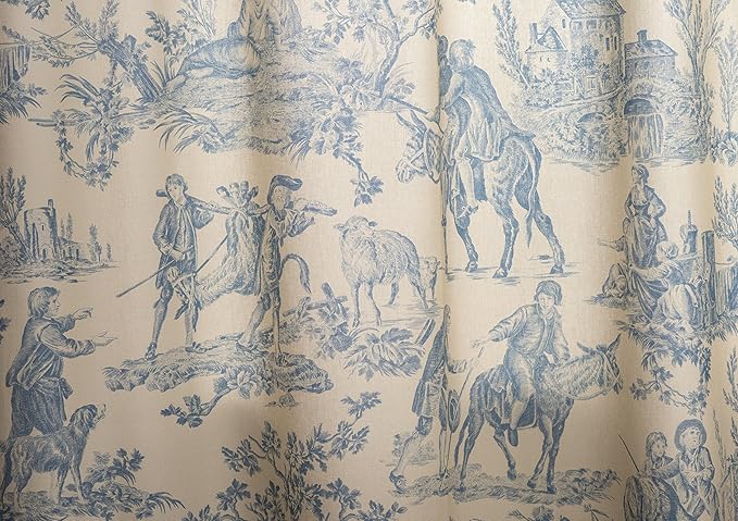 Maison d' Hermine Curtains for Living Room 100% Cotton 96 inch Length One Panel Light Filtering Toile Curtains for Bedroom Windows with Rod and Loop Pockets Drapes (The Miller Blue, 50" W x 96" L)