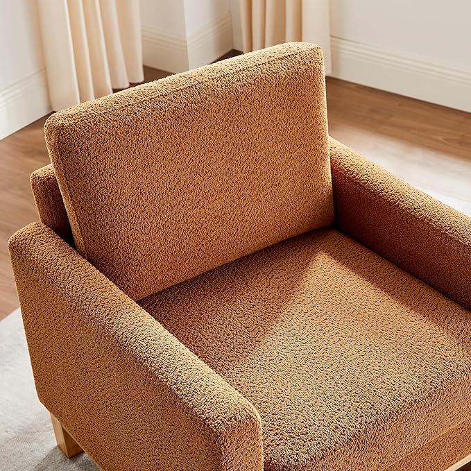 VANOMi Accent Chair 29.5" Reading Chair, Modern Living Room Chair with Thick Cushion&Wood Base, Comfy Upholstered Boucle Armchair, Single Sofa for Bedroom, Office, Curry