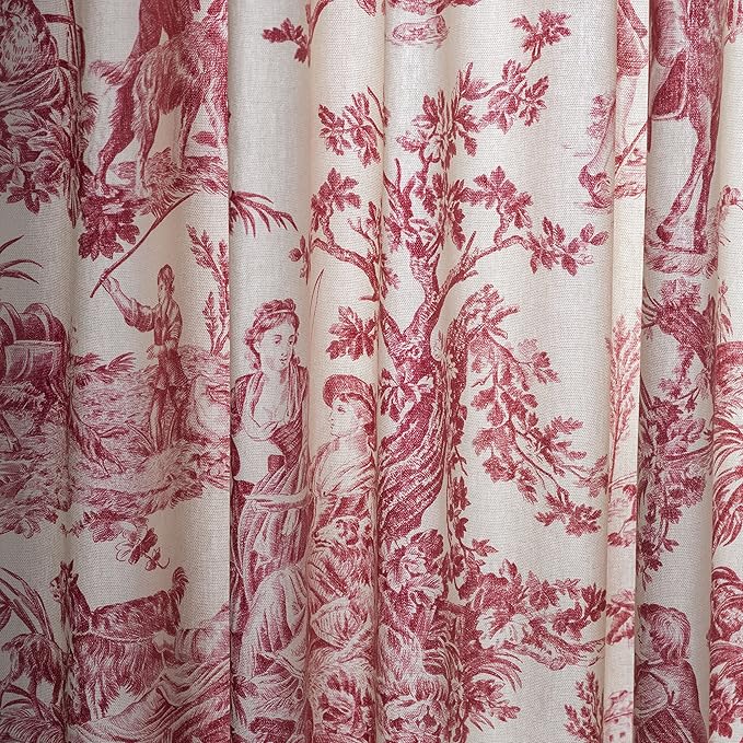 Maison d' Hermine Curtains for Living Room 100% Cotton 108 inch Length One Panel Light Filtering Toile Curtains for Bedroom Windows with Rod and Loop Pockets Drapes (The Miller Red, 50" W x 108" L)