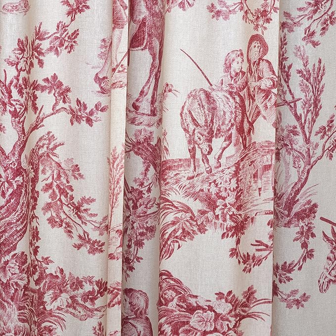 Maison d' Hermine Curtains for Living Room 100% Cotton 84 inch Length One Panel Light Filtering Toile Curtains for Bedroom Windows with Rod and Loop Pockets Drapes (The Miller Red, 50" W x 84" L)
