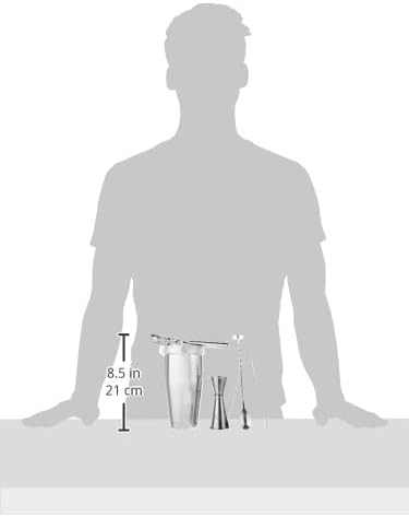 5 pc. Cocktail Shaker Bar Set by Tom Bullock's, The Original Tastemaker: 25 oz Stainless Steel Shaker, Double Measuring Jigger, Stirrer/Mixer Spoon, Strainer and Ice Tongs. Become The Ideal Bartender!