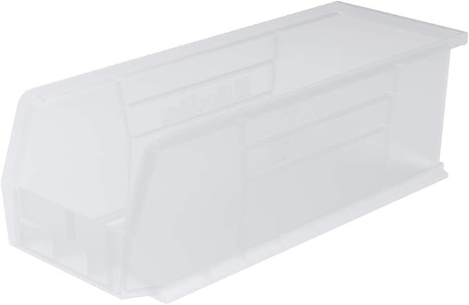 Akro-Mils 30234 AkroBins Plastic Storage Bins, Space-Saving Stackable Bins for Garage, Pantry, Craft Organization, 15" x 5" x 5", Clear, 12-Pack