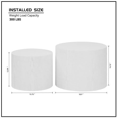 Round Coffee Table Set of 2, Nesting Coffee Table and End Table Set Wood Small Circle Drum Side Table for Living Room Office, No Assembly