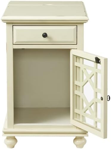 Martin Svensson Home Elegant Chairside End Table with Power, Antique Cream White