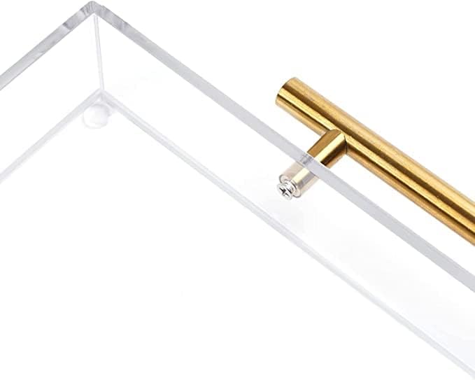 12"x12" Clear Acrylic Serving Tray with Golden Handles, Sturdy Huge Capacity Acrylic Trays for Coffee, Juice, Kitchen and Desk Organizer, Storage Tray (12"x12")
