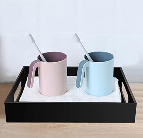 Acrylic Ottoman Tray with Handles - Remote Control Valet Tray, Black Nightstand Dresser or Bathroom Organizer - Spill Proof Square 12''x12'' (Black)