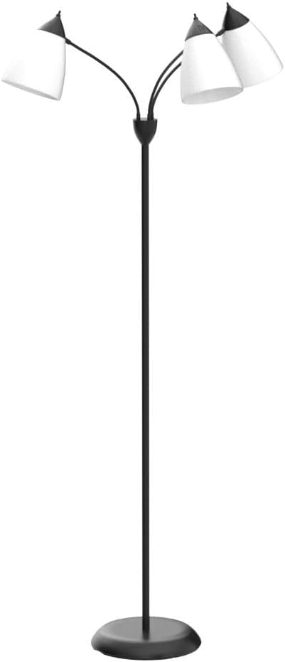 DINGLILIGHTING DLLT Modern Reading Floor Lamp, 3-Light with Adjustable Flexible Gooseneck Tree Standing Lamp for Living Room, Bedroom, Study Room, Office -Black Metal White Shades, E26 Base