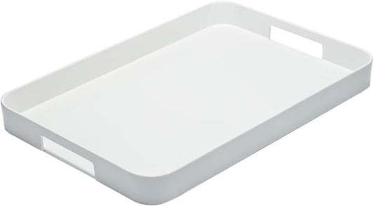 Bzyoo 11.5 x 16 Inch Large Rectangle Stackable Melamine Serving Tray with Handles – Minimalist Design, Multi-Purpose and Durable, BPA Free– Perfect for Kitchen, Dining, and Entertaining - White