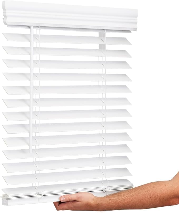 Blinds House Solution, Custom Made 2 Inch Faux Wood Cordless Horizontal Window Blinds for Doors, Ghost White/Snow White, Outside Mount, (22" W x 84" L)