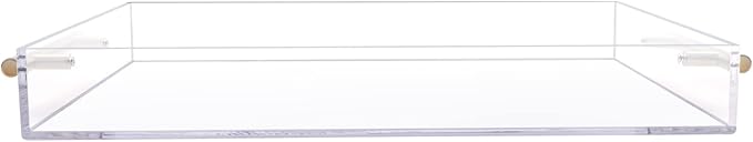 12"x16" Clear Acrylic Serving Tray with Golden Handles, Sturdy Huge Capacity Acrylic Tray for Coffee, Juice, Kitchen and Desk Organizer, Storage Tray (12"x16")