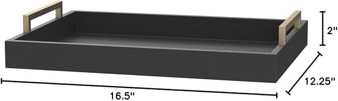 Decorative Coffee Table Tray - Ottoman Tray - Breakfast, Drinks, Liquor Serving Platter - from Farmhouse to Modern - Matte Finish - Champagne Gold Handles - Pitch Black Tray