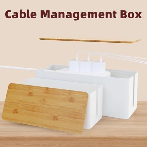 Cable Management Box,Wooden Style Large Cable Organizer Box for Office and Home,Cable Organizer Box with Proof Lock for Baby-Pets,12.5" (L) x 5" (W) 5.3" (H)（White,1Pack
