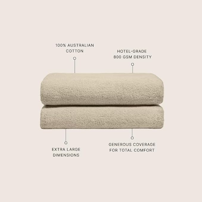 Italic Ultraplush 100% Australian Cotton Bath Sheets - Set of 2 Luxury Extra Large Heavy Duty Bath Sheets, 800GSM Plush and Absorbent Sheets for Hotels, Bath, Gym & Spa (Sand)