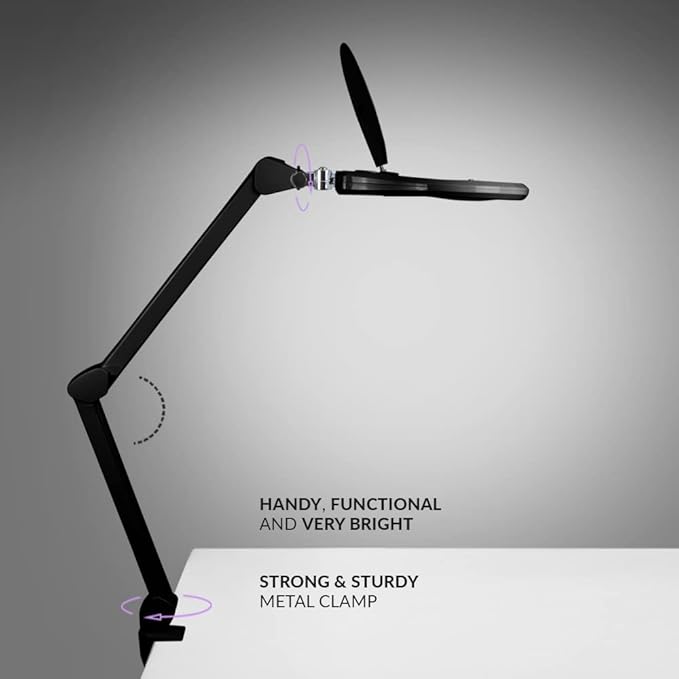 Neatfi Elite XL HD Bifocals Super LED Magnifying Lamp with Clamp, Glass Lens, 6500K, Glare-Free, Nonpolar Dimming (6 Inch Lens, Black)