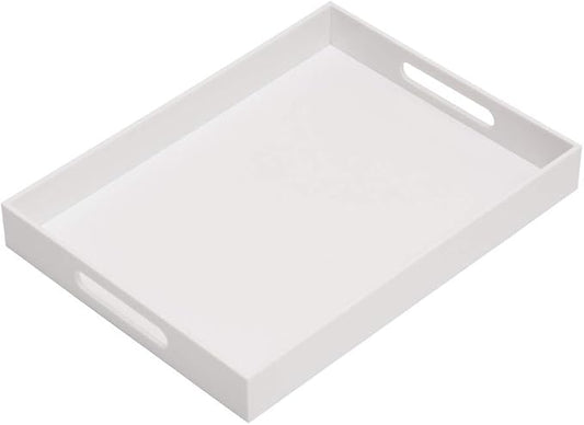 Glossy White Acrylic Serving Tray, 12x16Inch, Sturdy Kitchen Countertop Organizer, Decorative Vanity Table Tray, Ottoman Tray, 3/16 inch Thickness