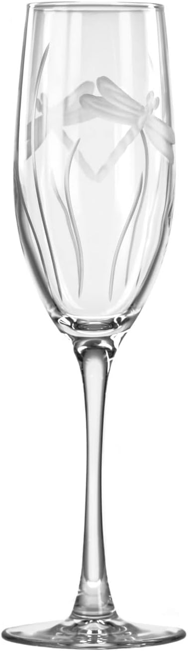 Rolf Glass Dragonfly Champagne Flute Glasses 8 ounce - Toasting Flute Glasses - Lead-Free Glass - Etched Flute Glasses – Proudly Made in the USA (Set of 4)