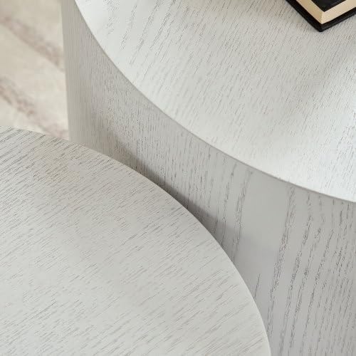 Round Coffee Table Set of 2, Nesting Coffee Table and End Table Set Wood Small Circle Drum Side Table for Living Room Office, No Assembly
