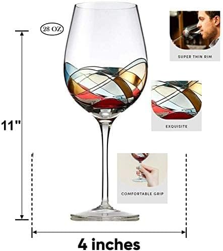 Bezrat Red Wine Glasses Set of 2, Hand Painted Wine Glass, Drinkware Essentials, 11" H, 28oz Wine Lover Large Glass, Glassware Gifts Ideas for Women Inspired by 'Duomo di Milano' Mothers Day (Red)