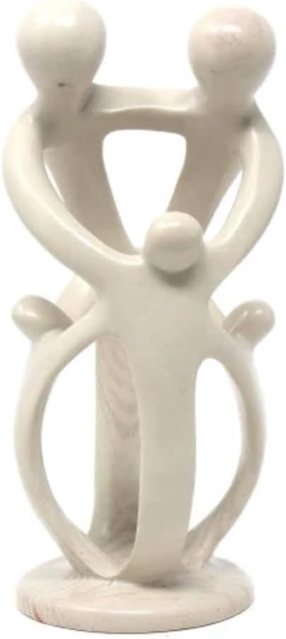 Global Crafts Natural 8-Inch Tall Soapstone Family Sculpture - 2 Parents, 3 Children