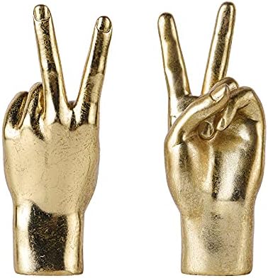 Gold Decor Peace “Victory” ASL Hand Sign, Classic Gesture Hand Sculpture 8.46 Inch Figurine