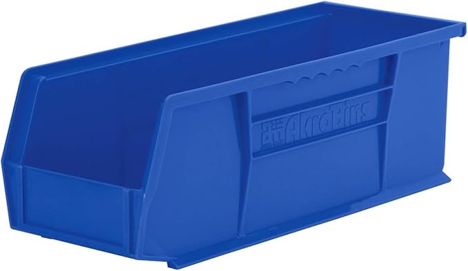 Akro-Mils 30234 AkroBins Plastic Storage Bins, Space-Saving Stackable Bins for Garage, Pantry, Craft Organization, 15" x 5" x 5", Blue, 12-Pack