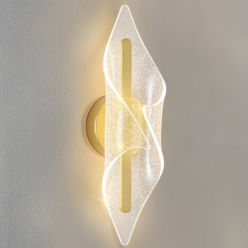 Modern Gold Wall sconces 17.3In LED Wall Lamp with Remote Control Dimmable Acrylic Sconces Wall Lighting for Living Room Hallway Bathroom Bedroom Stairs