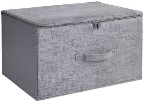 ANMINY 3PCS Storage Bins with Zipper Lids 36 Qt Lidded Fabric Storage Boxes Baskets Cubes with Handles Collapsible Washable Cotton Linen Closet Shelf Clothes Organizer Containers - Gray, Large